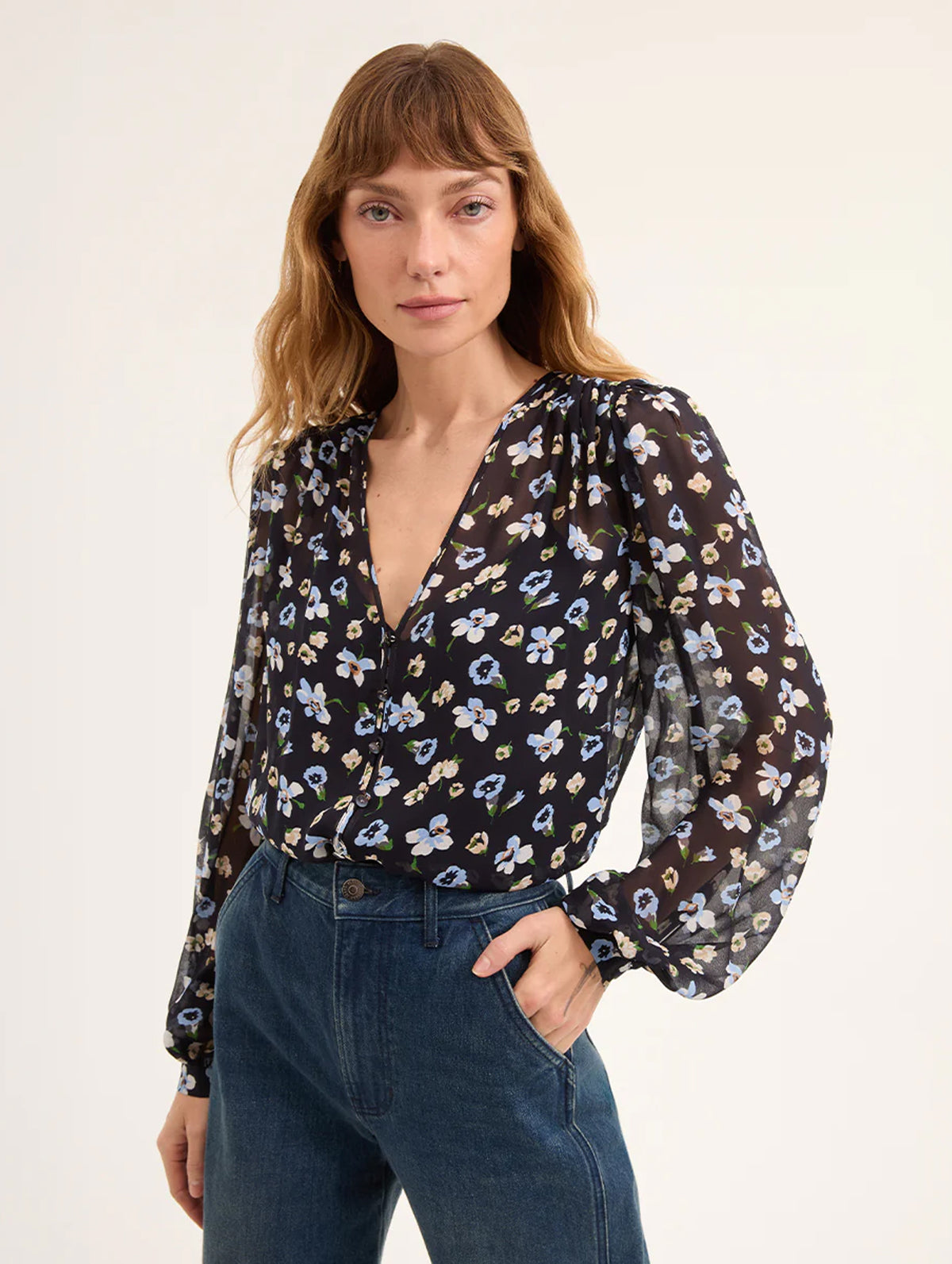 Alec Floral Blouse in Navy