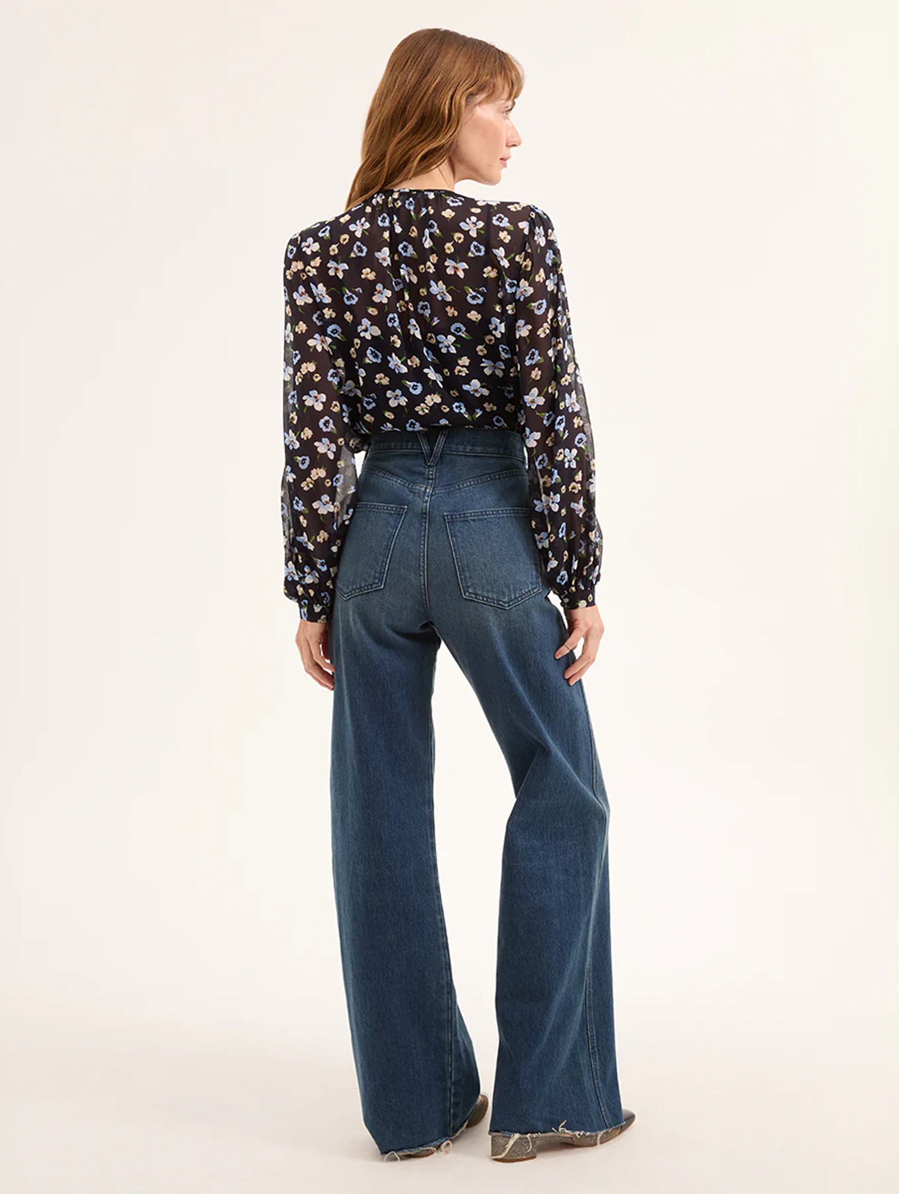 Alec Floral Blouse in Navy