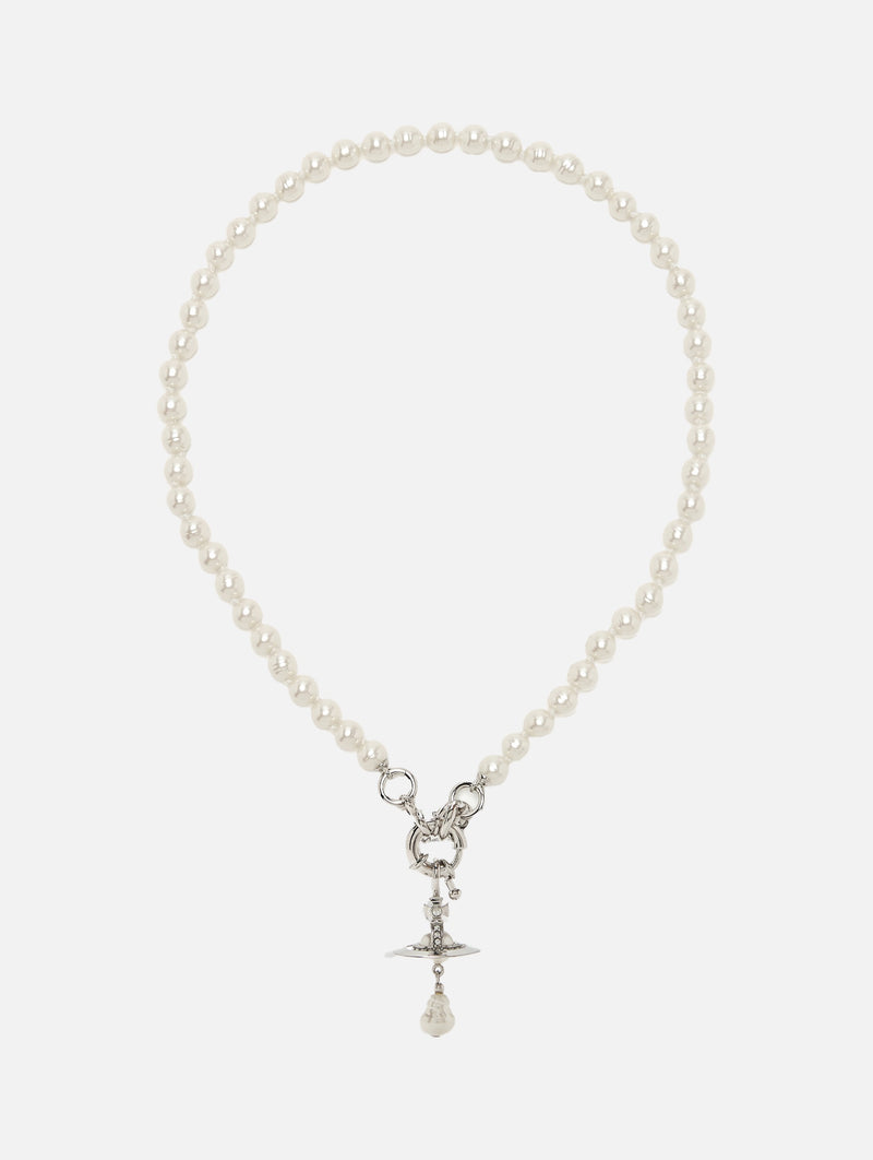 Aleksa Necklace in Platinum / Creamrose Pearl / Crystal