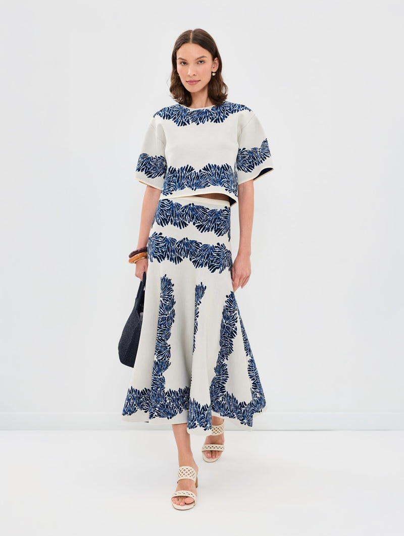 Alessia Knit Jacquard Skirt in Lapis