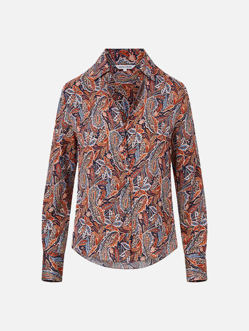 Amelia Paisley Silk Shirt in Navy