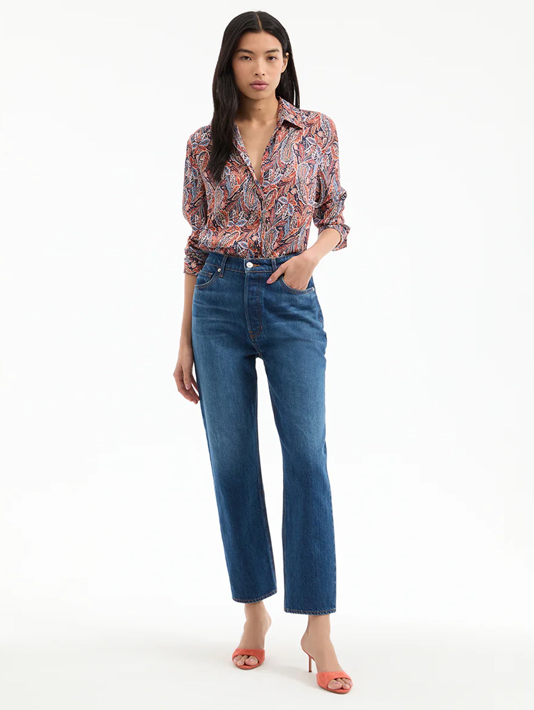 Amelia Paisley Silk Shirt in Navy