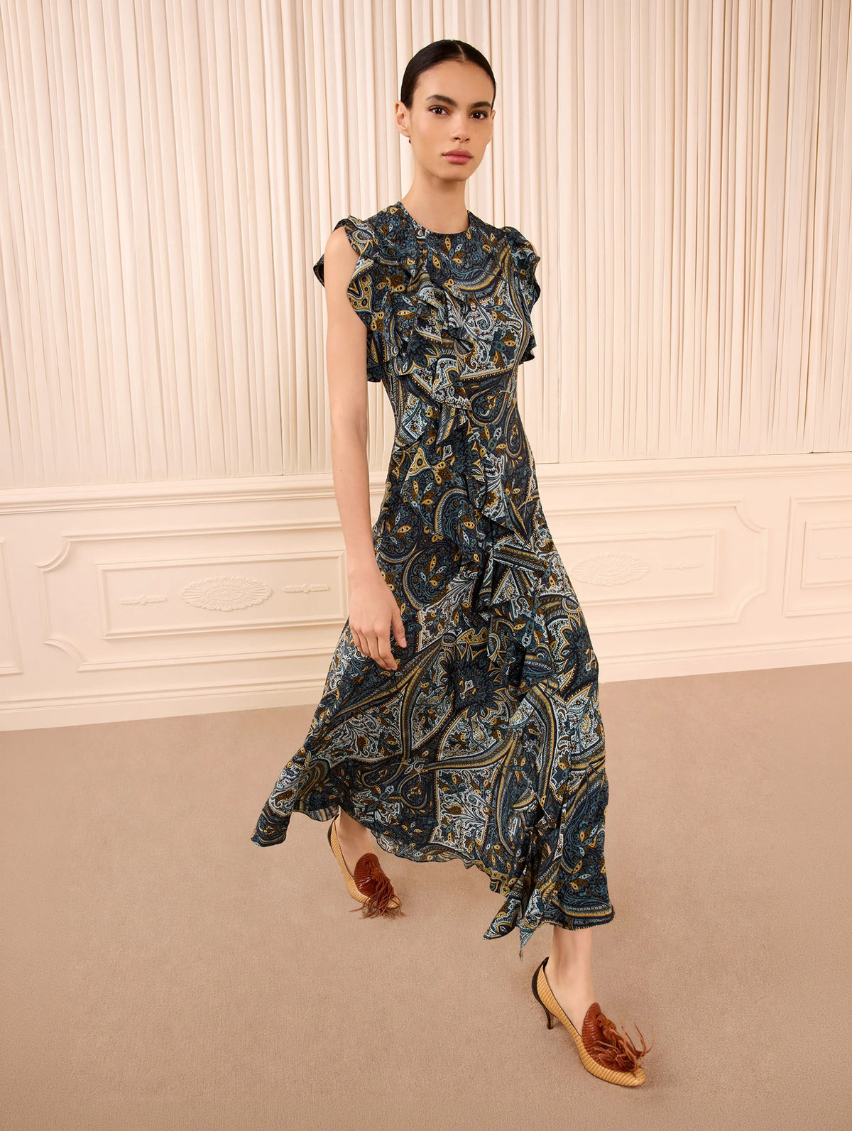 Ameline Silk Dress in Prussian