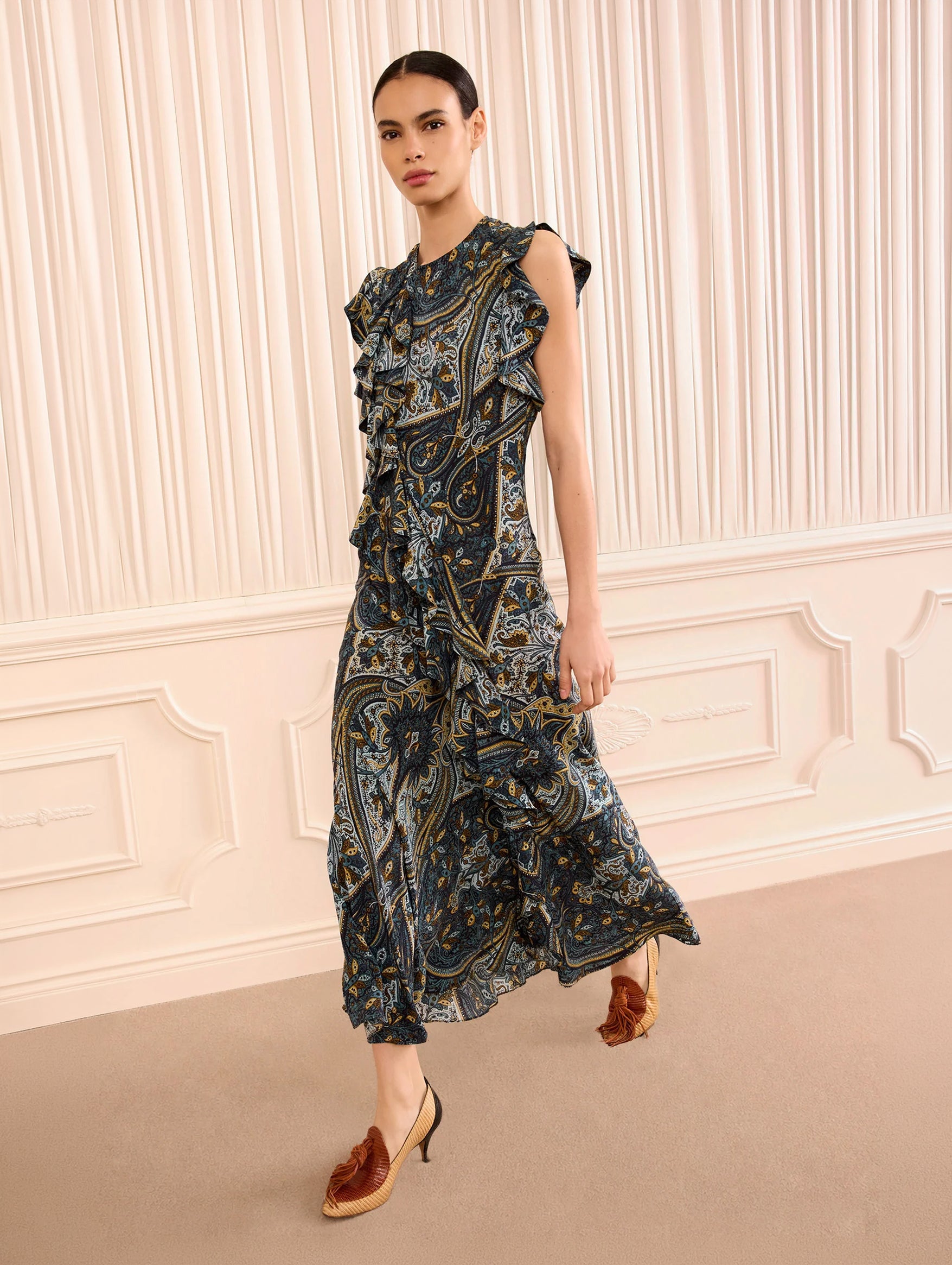 Ameline Silk Dress in Prussian