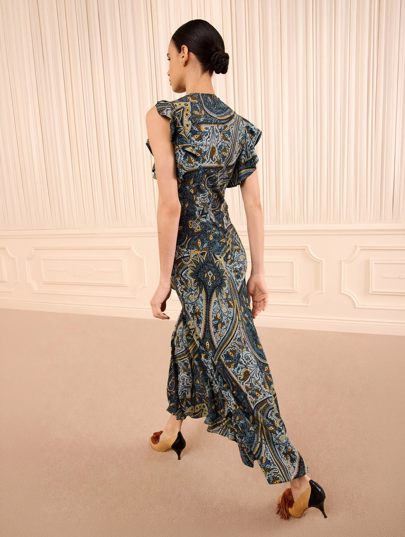 Ameline Silk Dress in Prussian