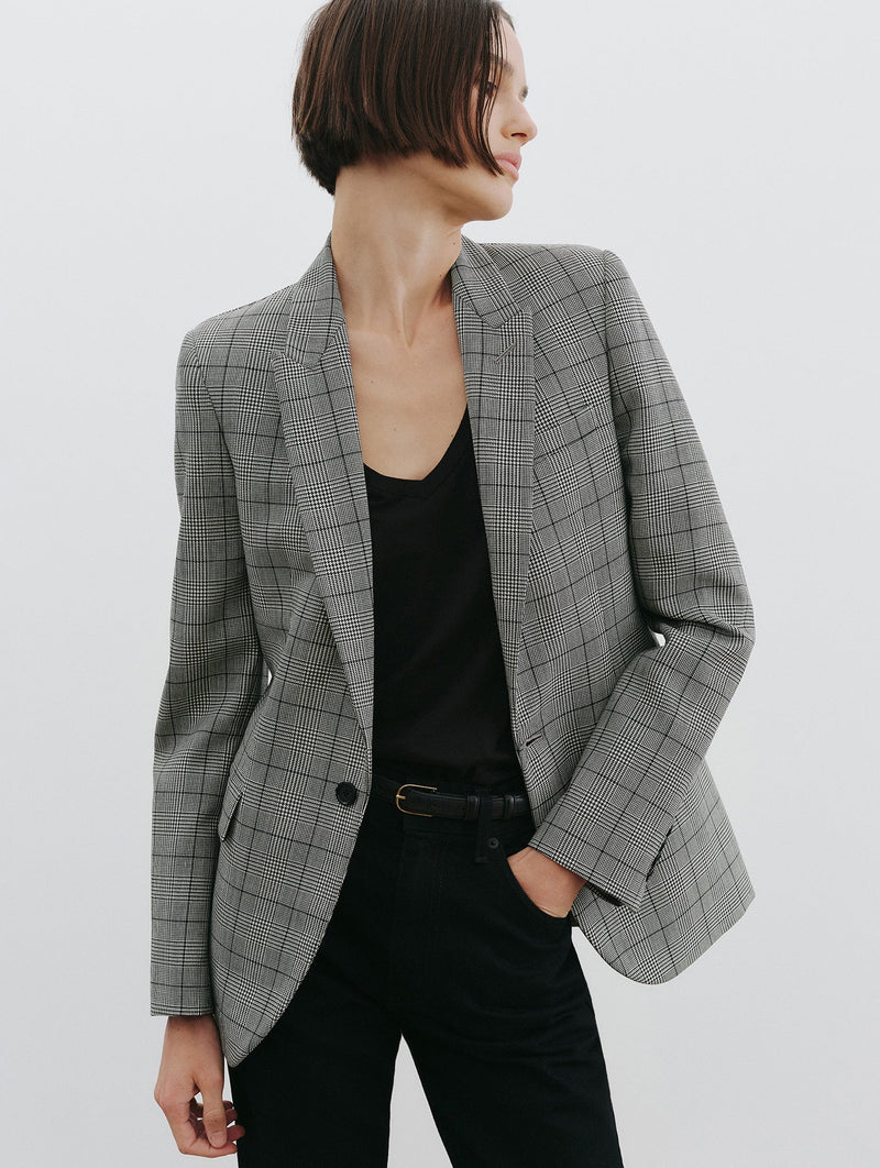 Anabel Wool Tailored Blazer in Black Plaid