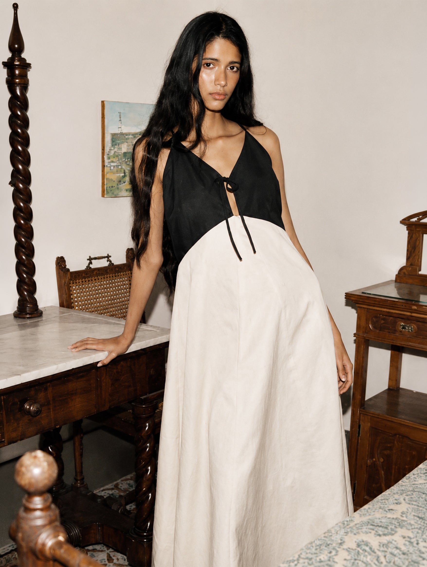 Angelina Maxi Dress in Black/White Multi