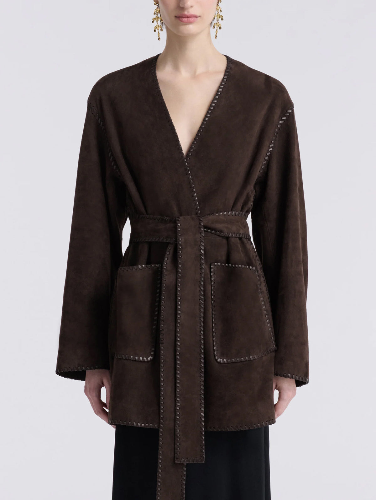 Anika Suede Wrap Jacket in Mocha