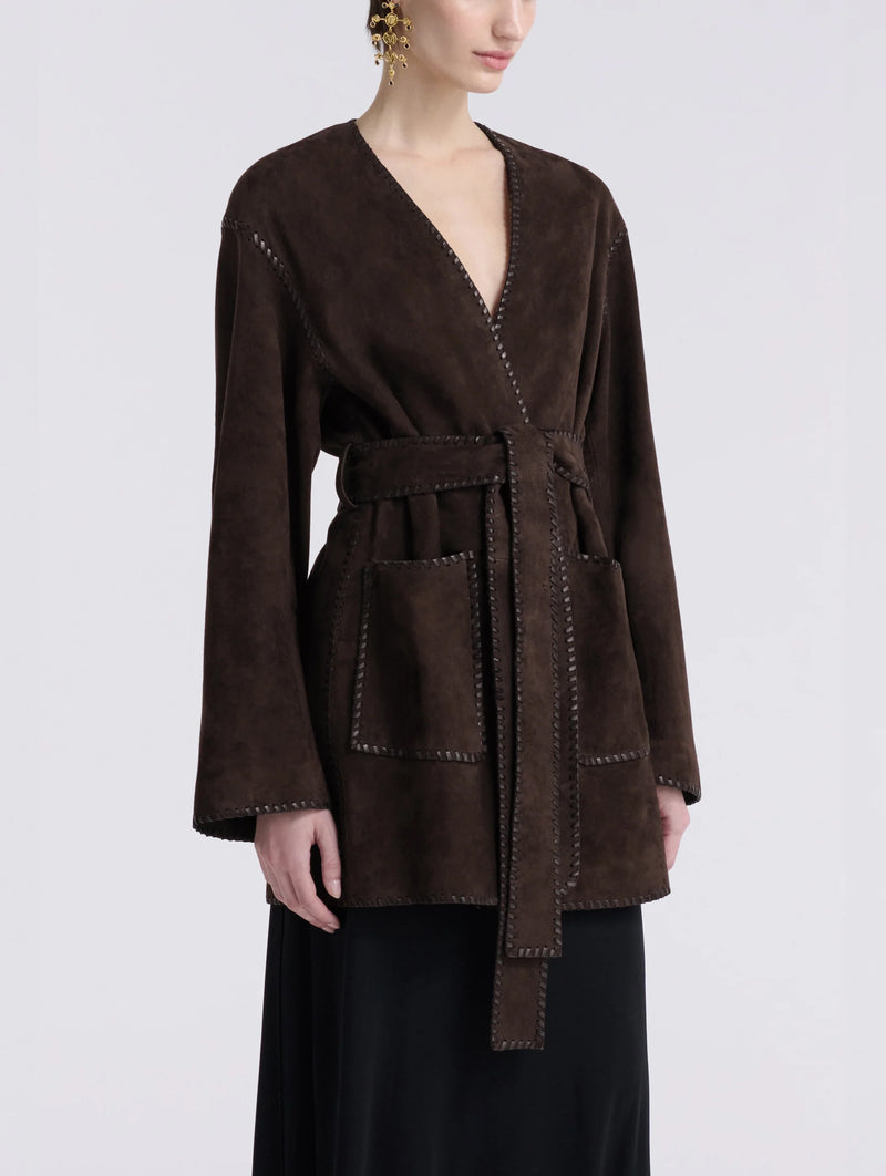 Anika Suede Wrap Jacket in Mocha
