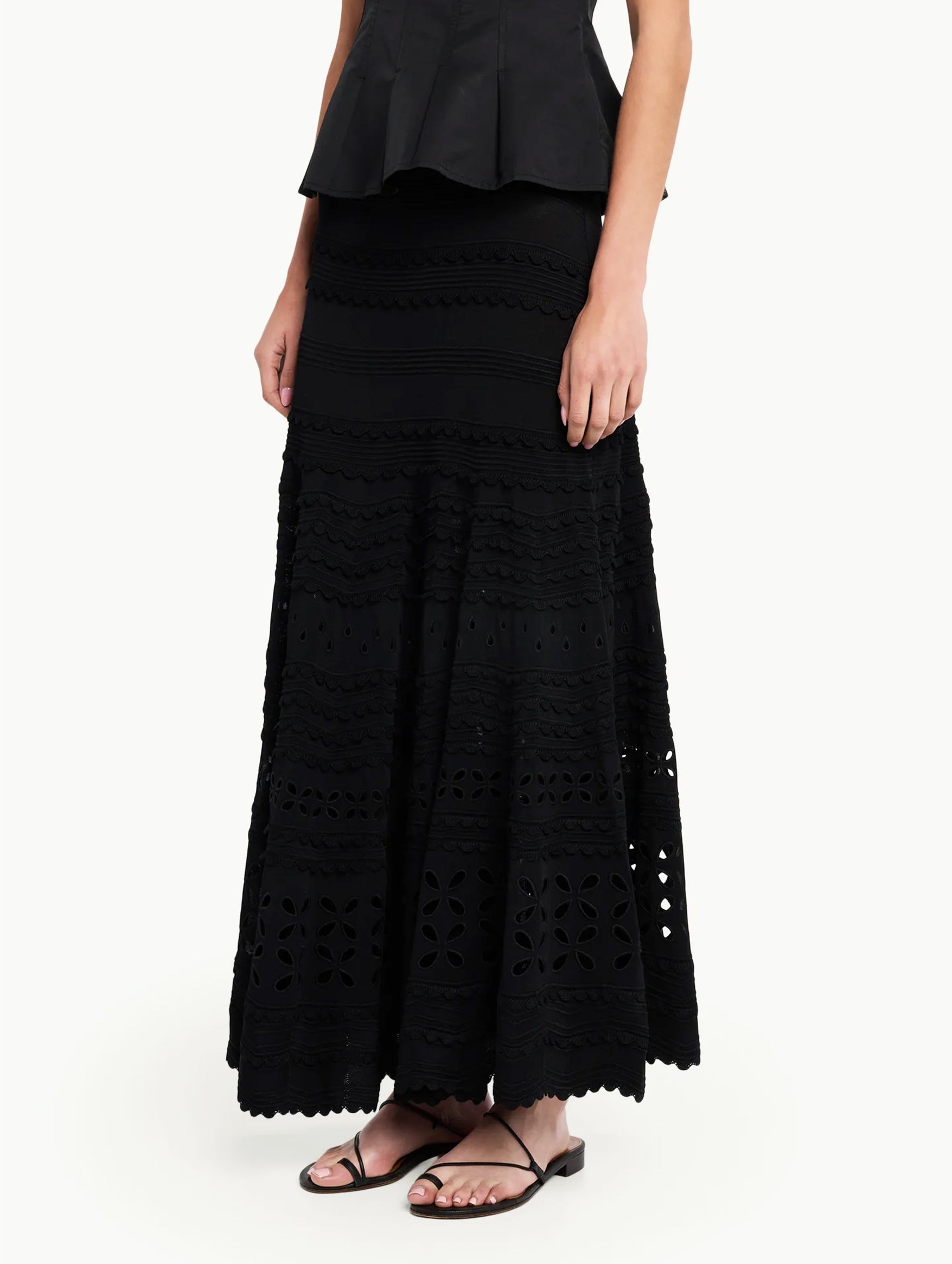 Annisa Eyelet Knit Skirt in Noir