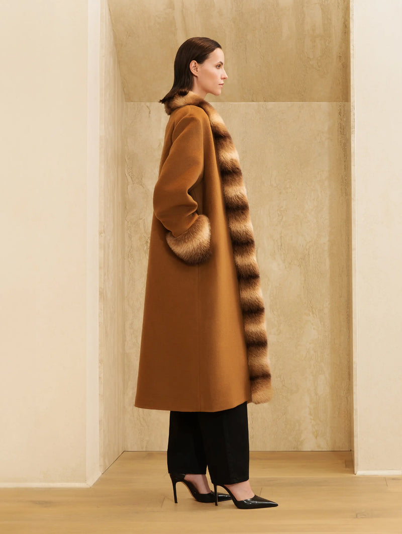 Anouk Yve Faux Fur Wool Coat in Camel