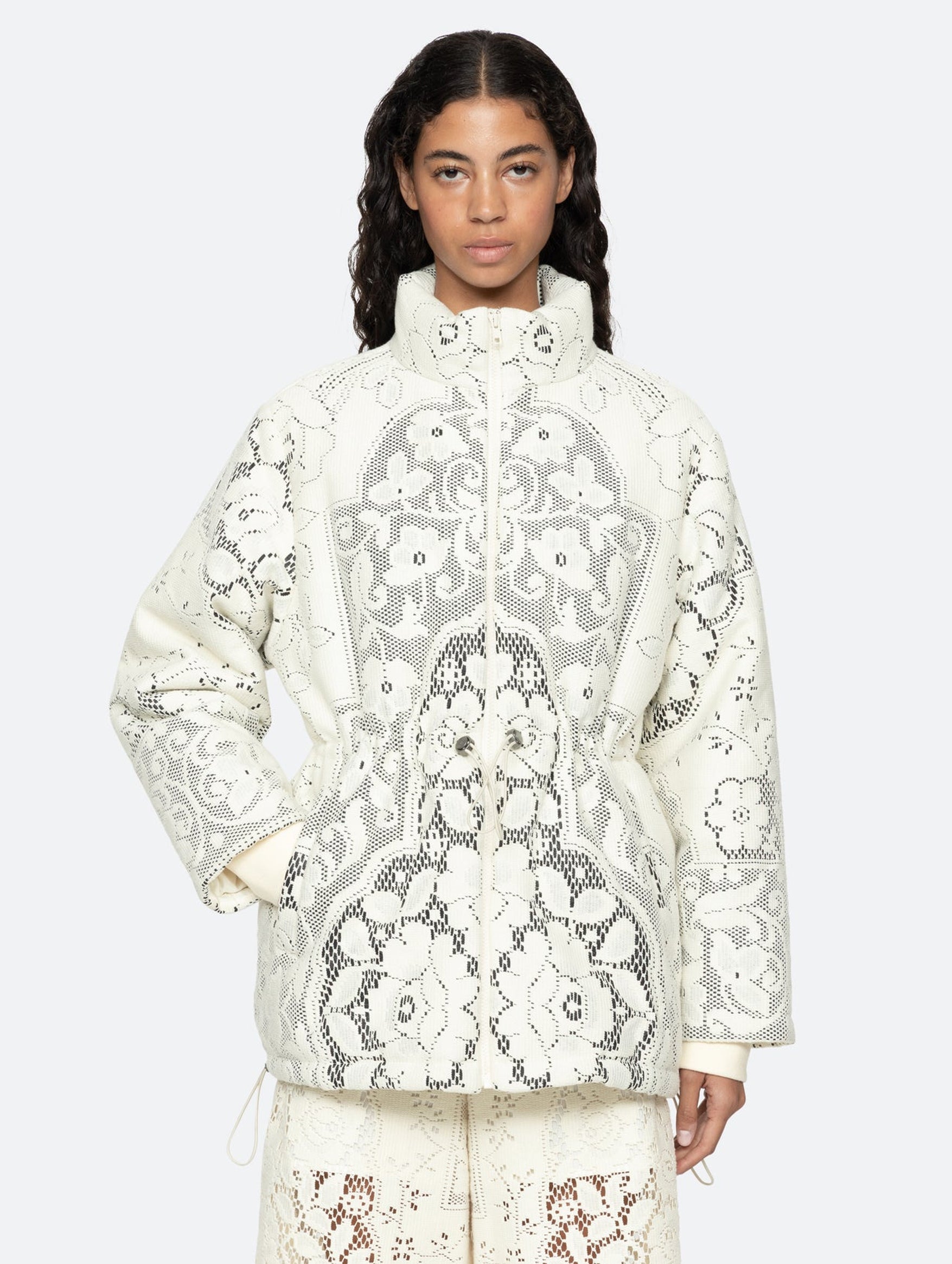Arianna Lace Puffer Coat in Multi