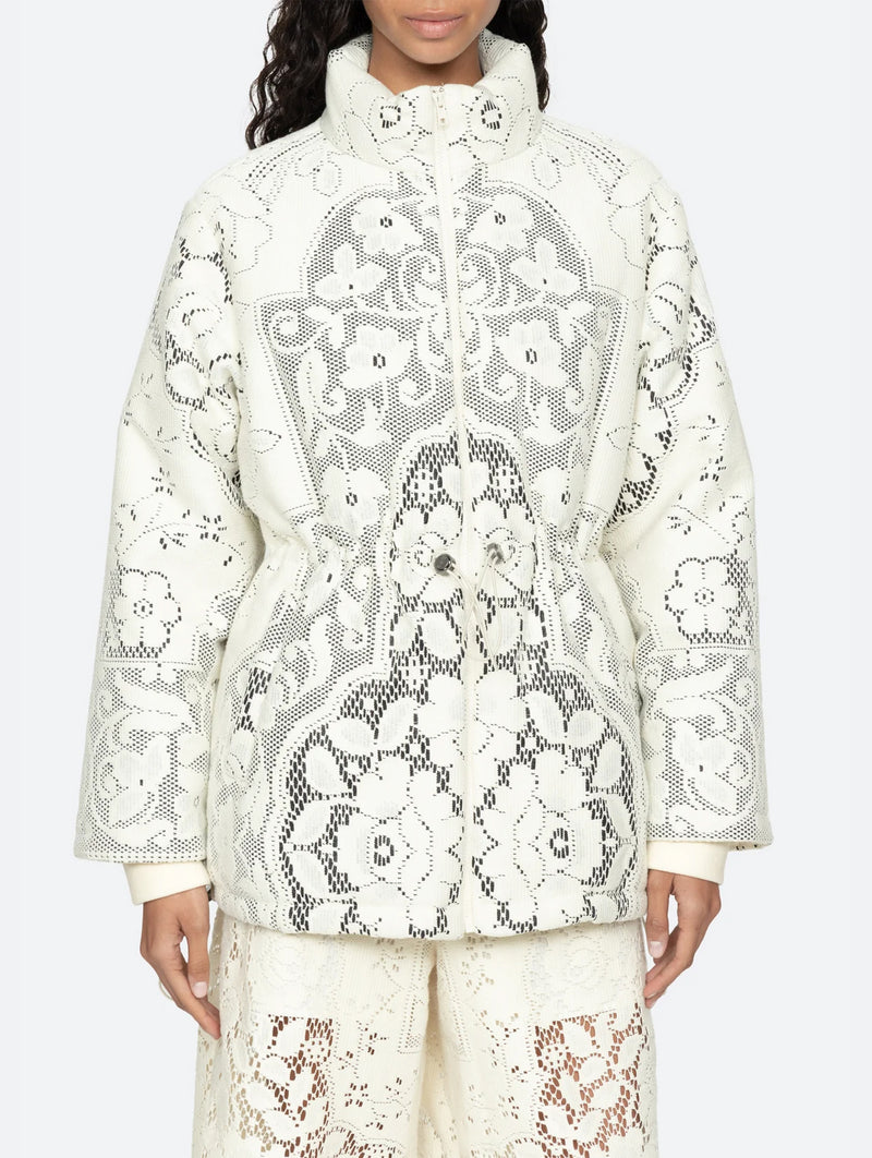 Arianna Lace Puffer Coat in Multi