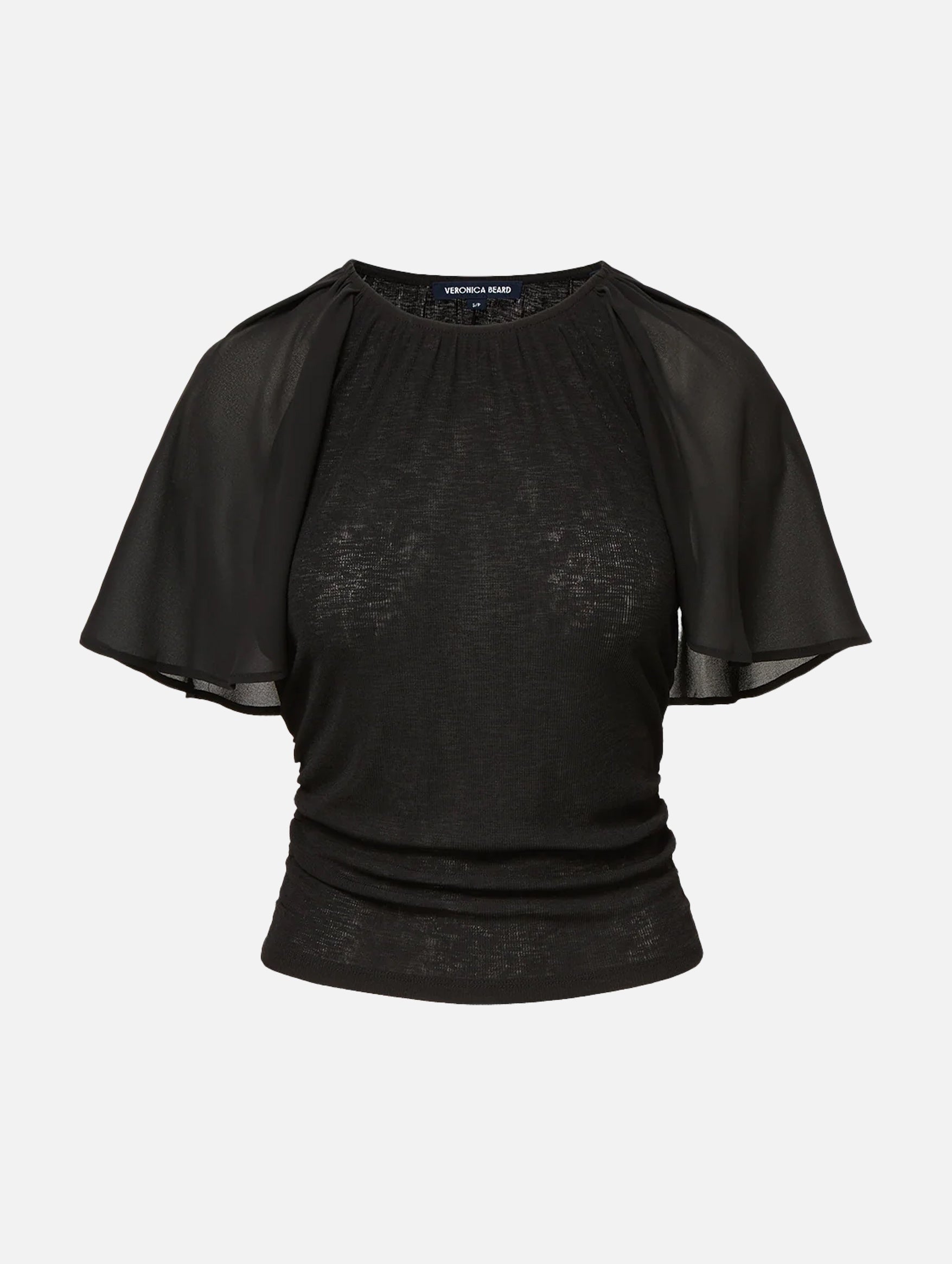 Arisa Chiffon-Sleeve T-Shirt in Black