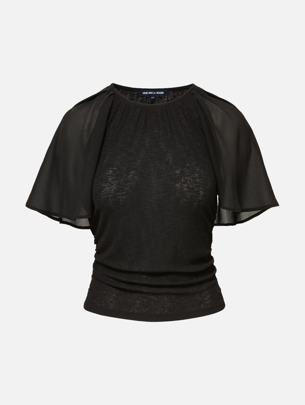Arisa Chiffon-Sleeve T-Shirt in Black