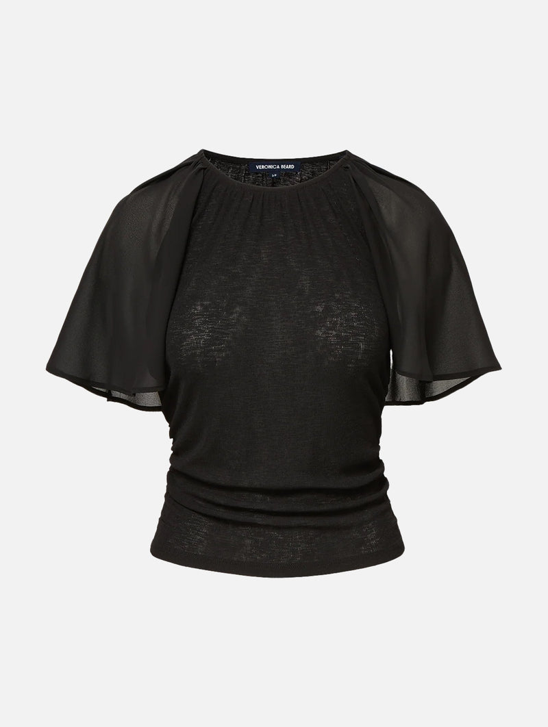 Arisa Chiffon-Sleeve T-Shirt in Black