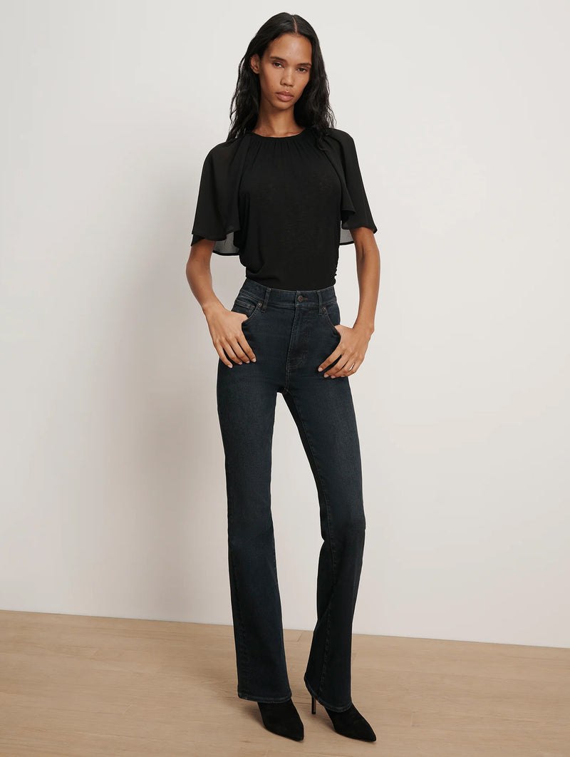 Arisa Chiffon-Sleeve T-Shirt in Black