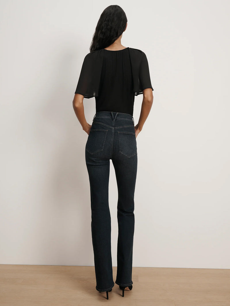 Arisa Chiffon-Sleeve T-Shirt in Black