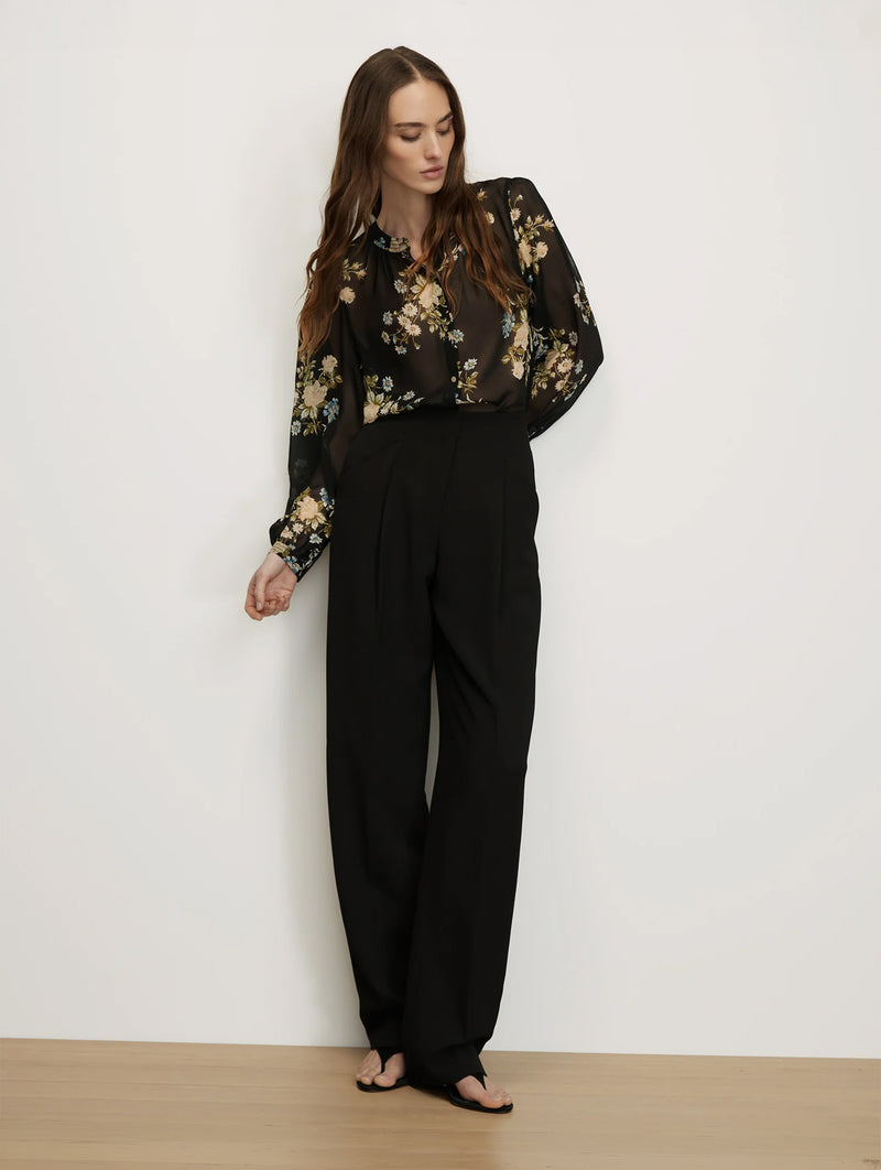Ashlynn Silk Blouse in Black Floral
