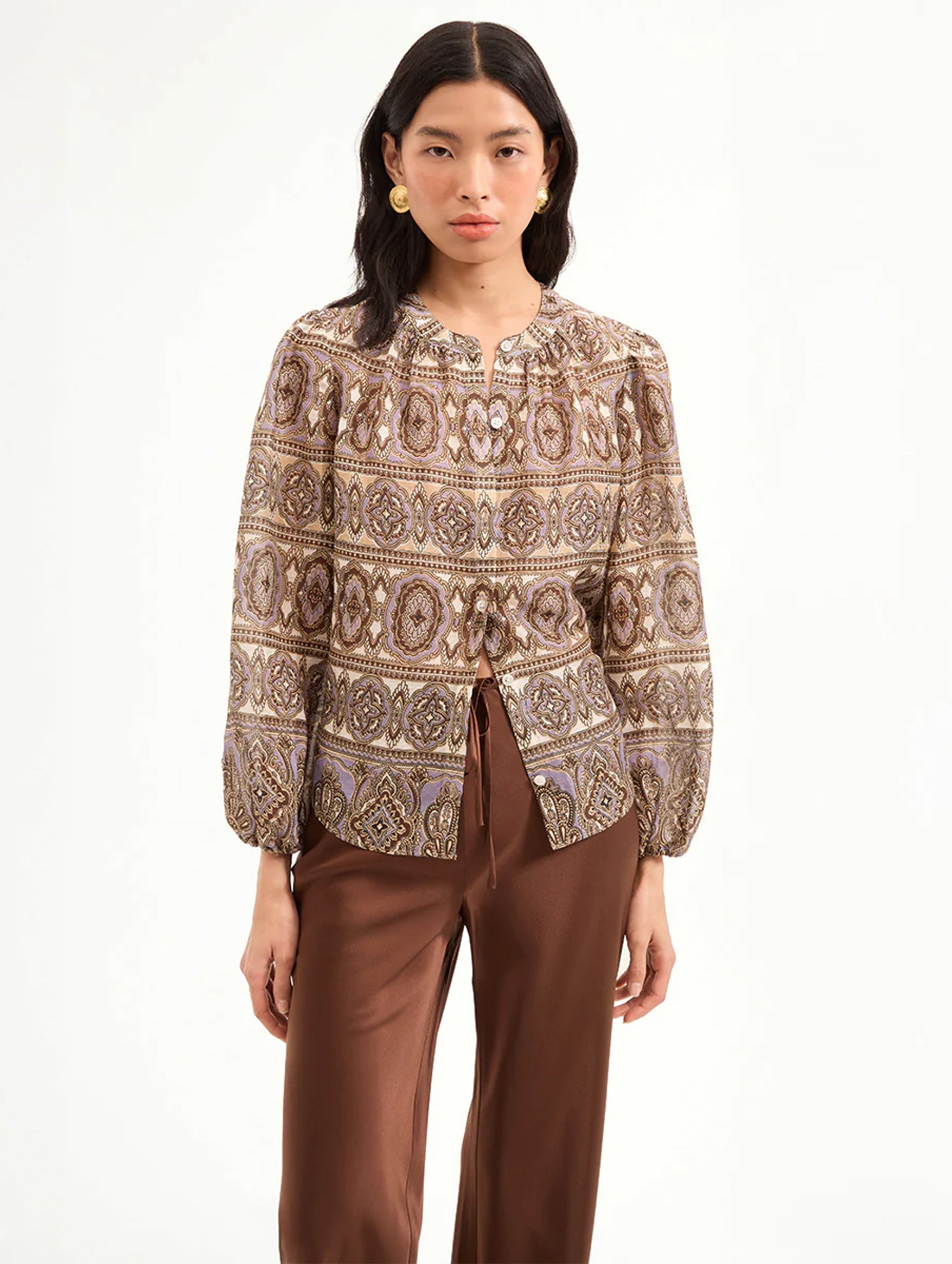Ashlynn Silk Top in Stone Khaki