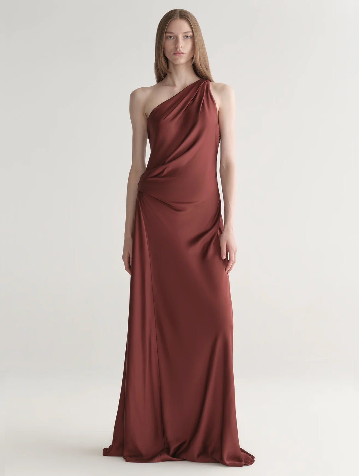 Aster One Shoulder Gown in Black Cherry