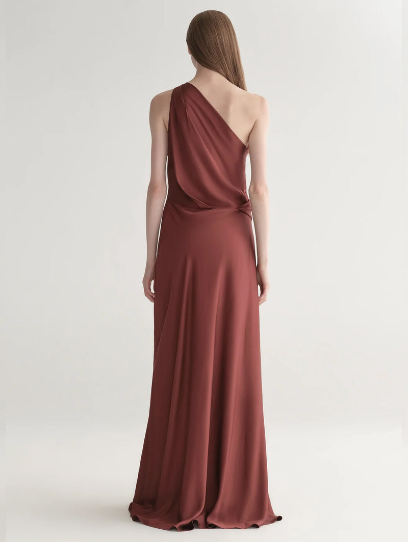 Aster One Shoulder Gown in Black Cherry