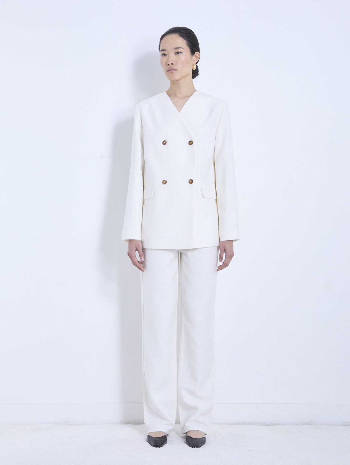 Astra Short V Neck Jacket in Ivory