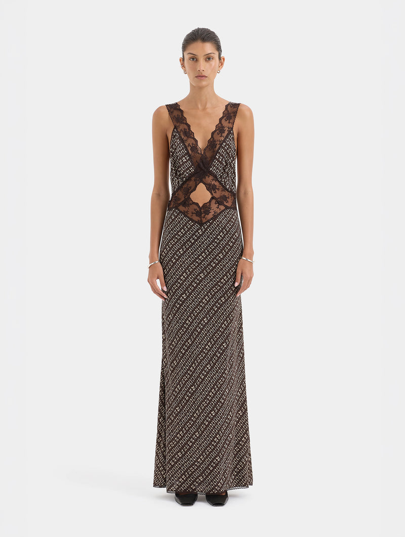 Astrid Cut Out Gown in Tisso Plum