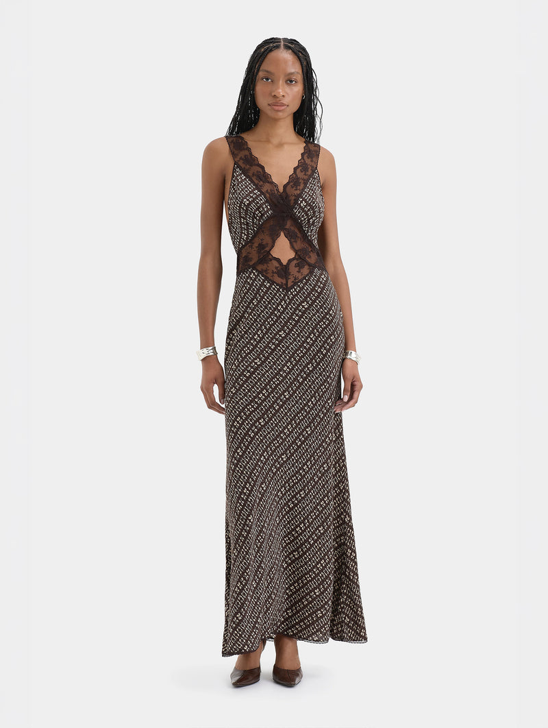 Astrid Cut Out Gown in Tisso Plum