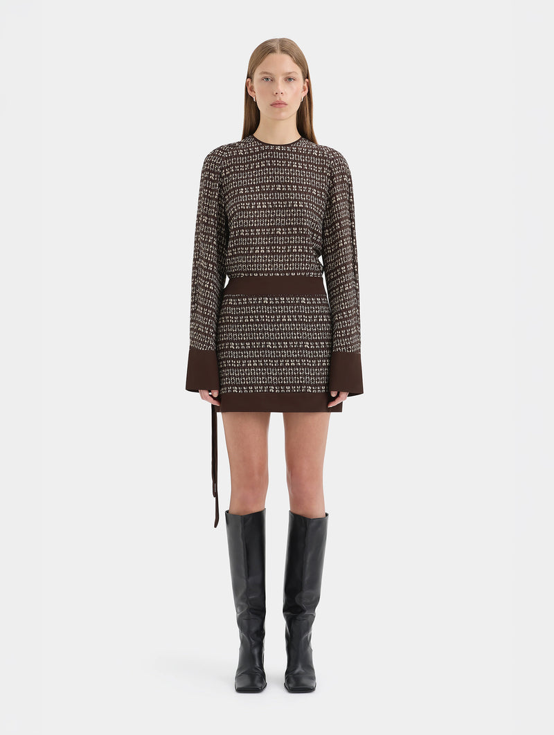Astrid Long Sleeve Mini Dress in Tisso Plum