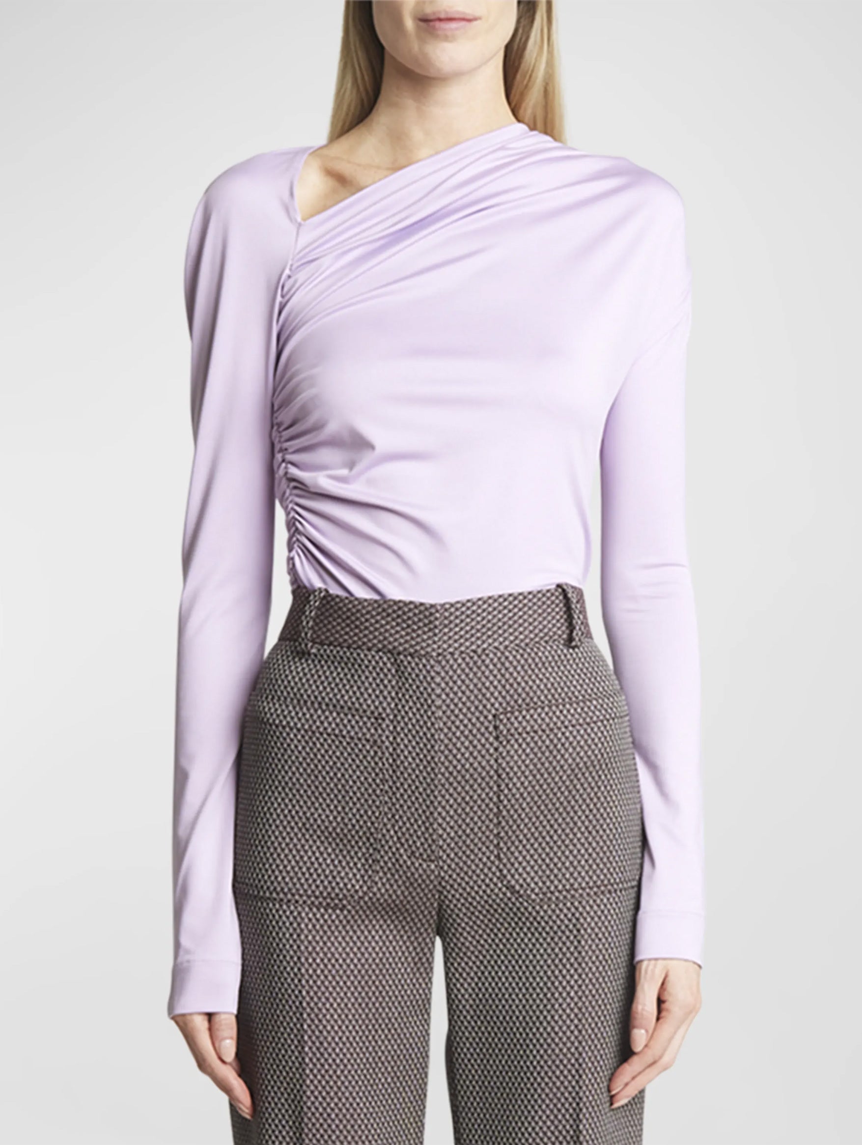 Asymmetric Draped Jersey Top in Petunia