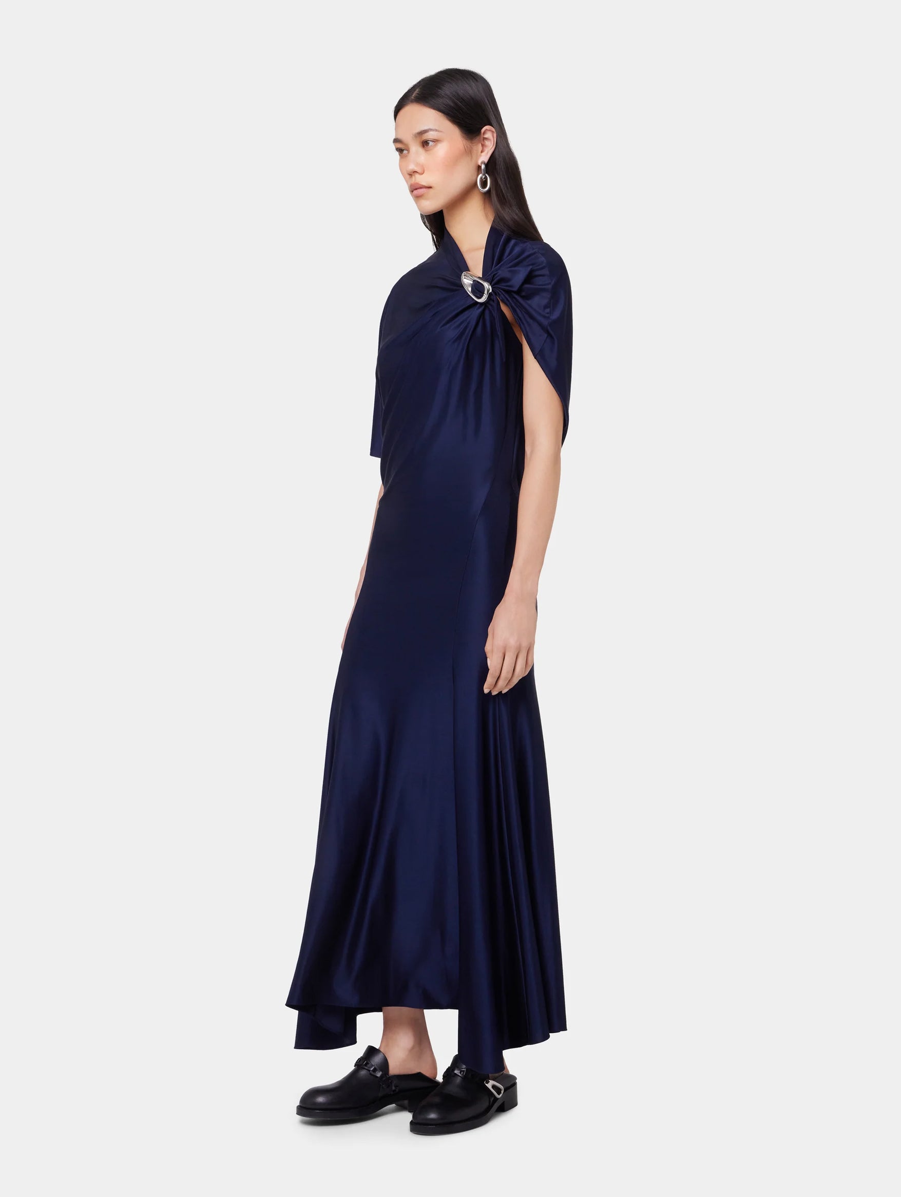 Asymmetrical Long Dress In Deep Navy