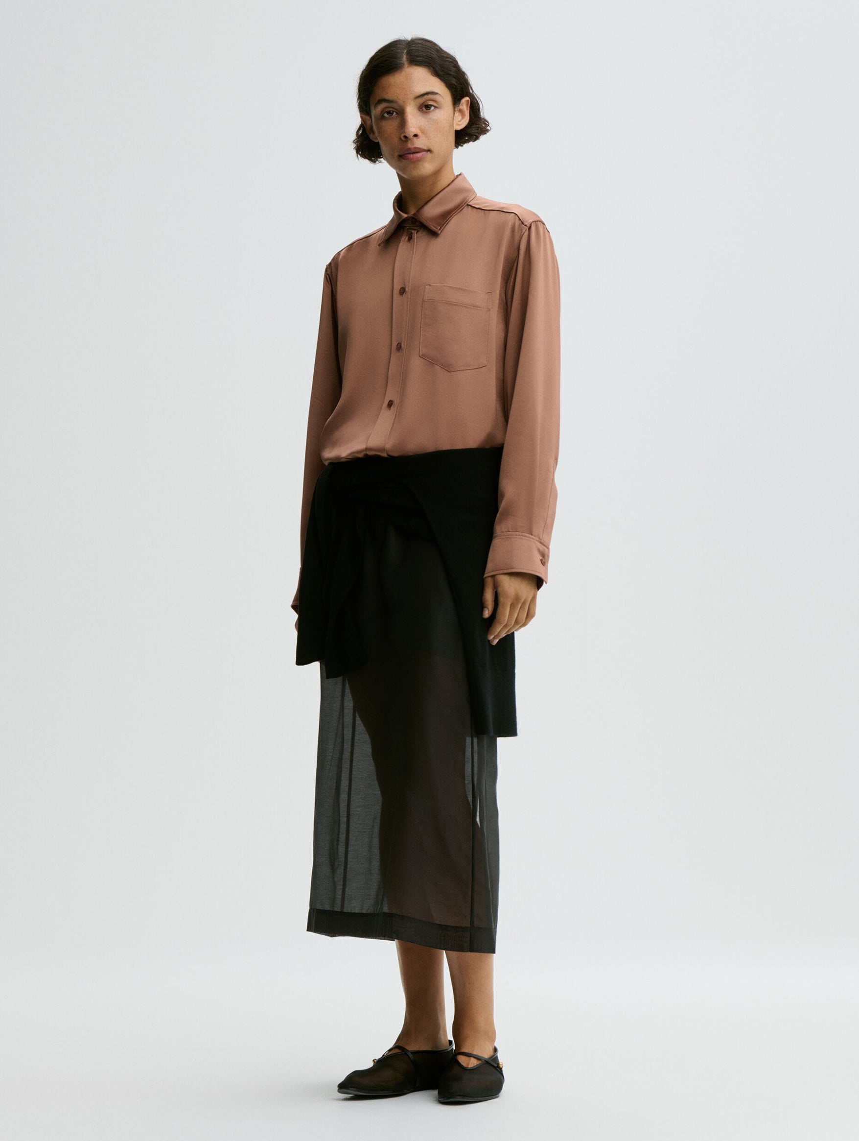 Audrey Satin Shirt in Latte Brown