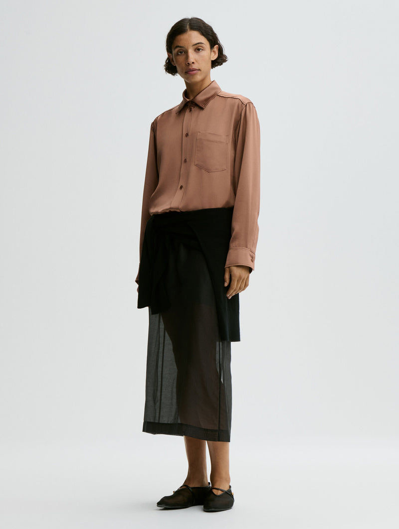 Audrey Satin Shirt in Latte Brown
