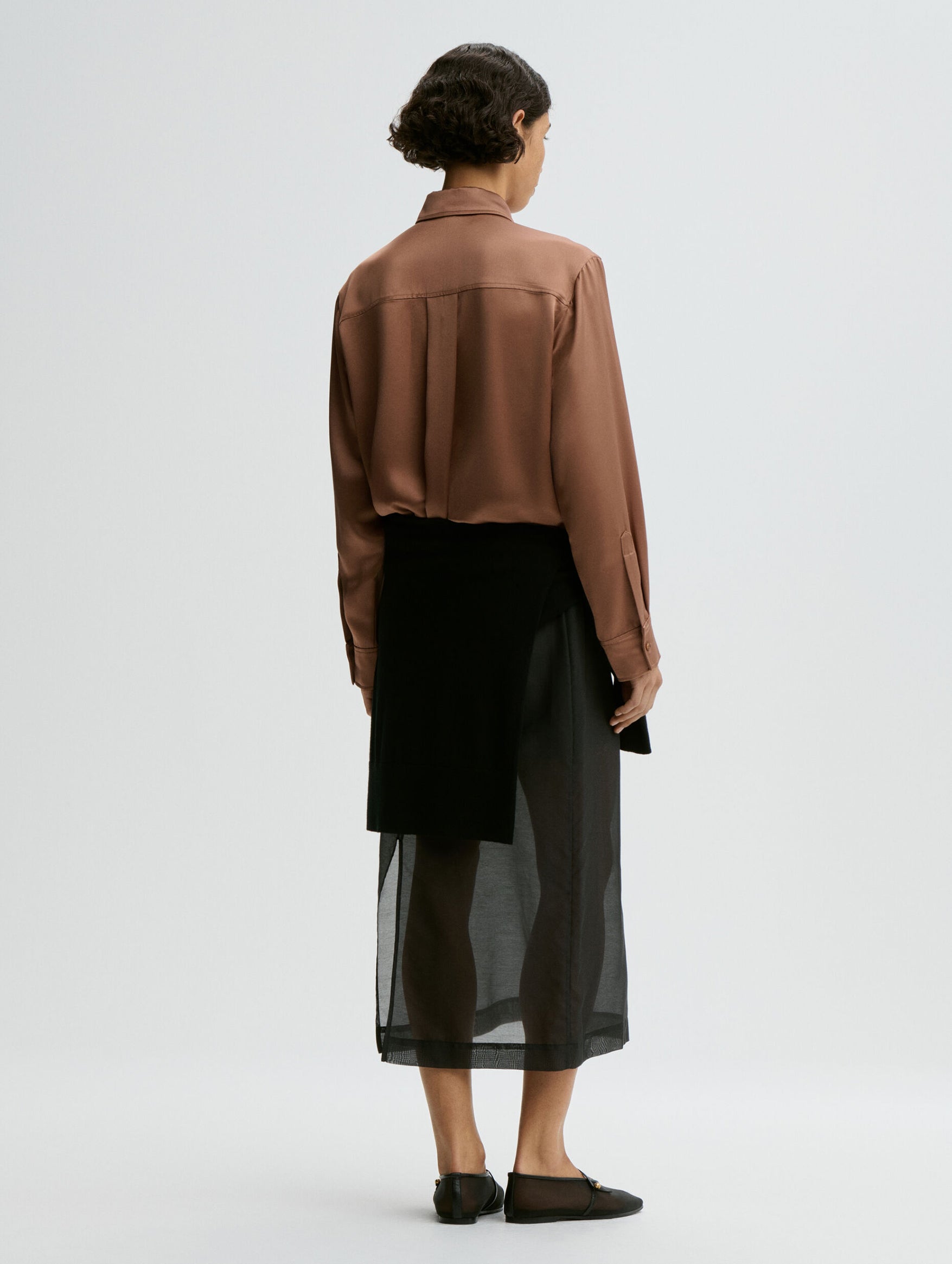 Audrey Satin Shirt in Latte Brown