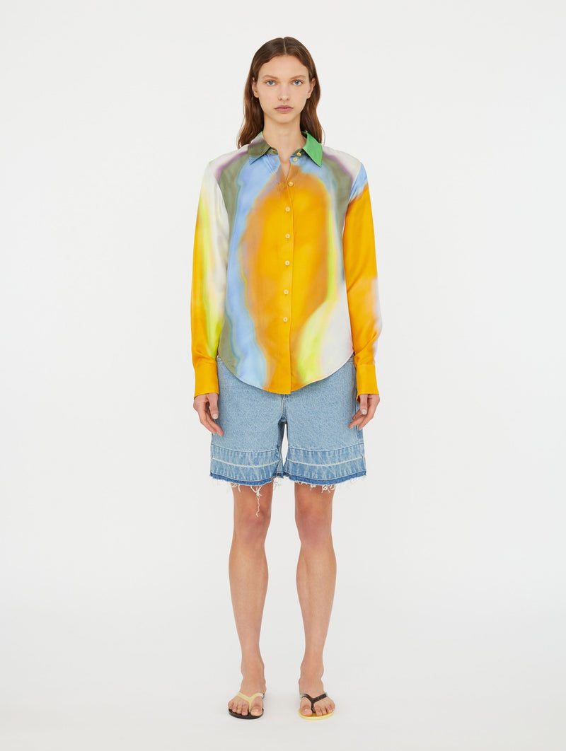 Aura Silk Slim Shirt In Tangelo