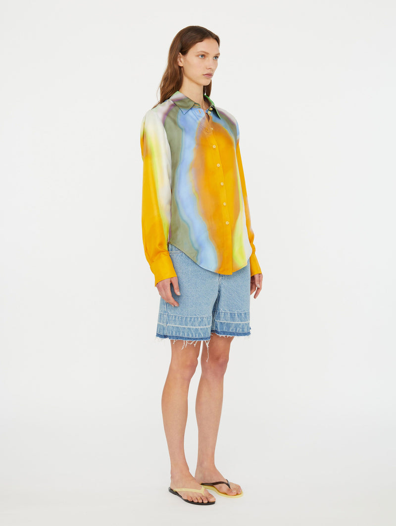 Aura Silk Slim Shirt In Tangelo
