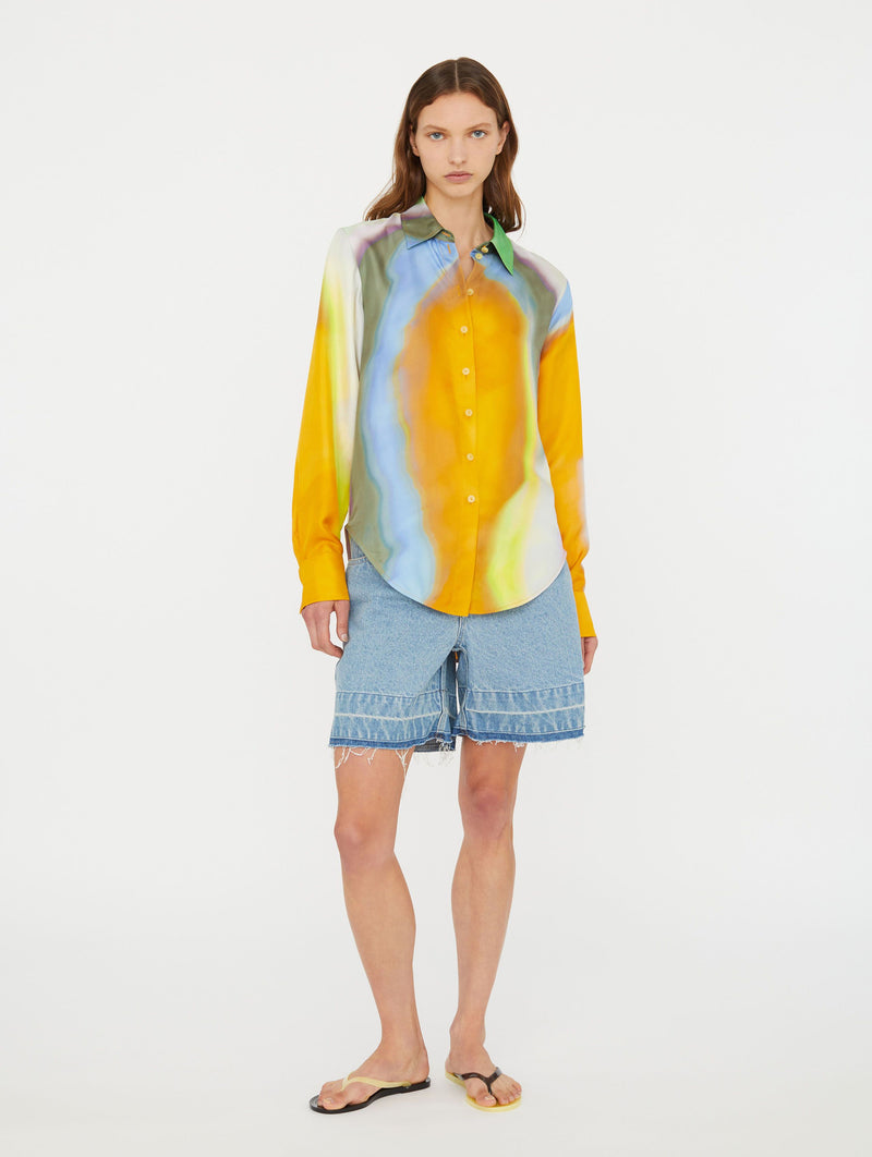 Aura Silk Slim Shirt In Tangelo