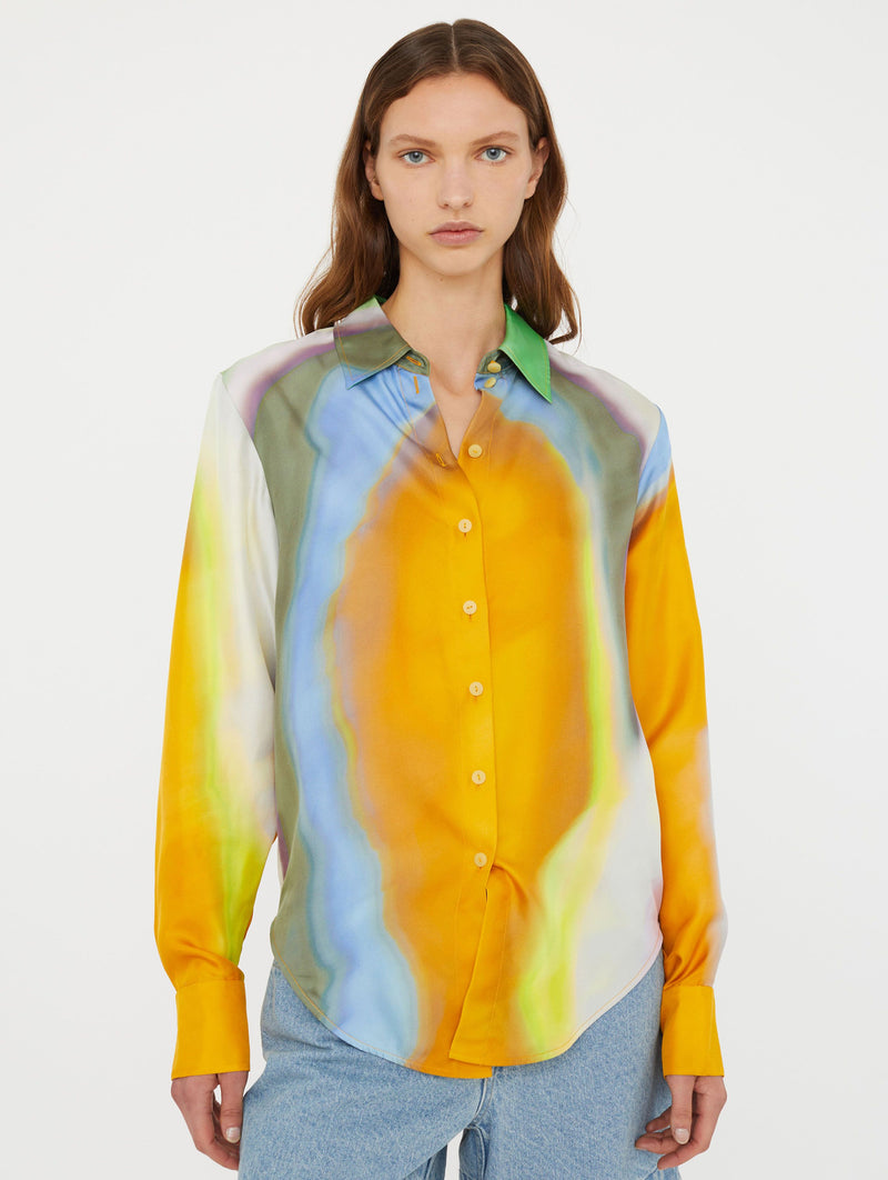 Aura Silk Slim Shirt In Tangelo