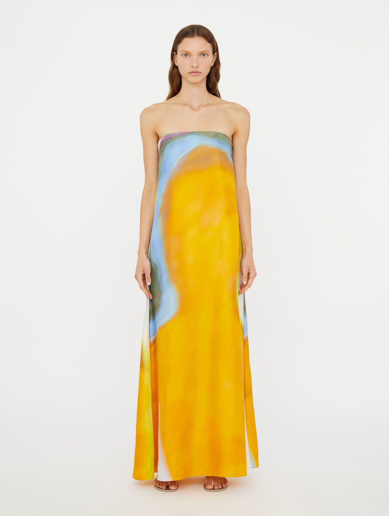 Aura Silk Strapless Dress In Tangelo