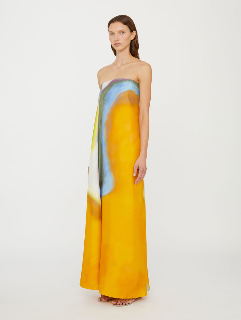 Aura Silk Strapless Dress In Tangelo