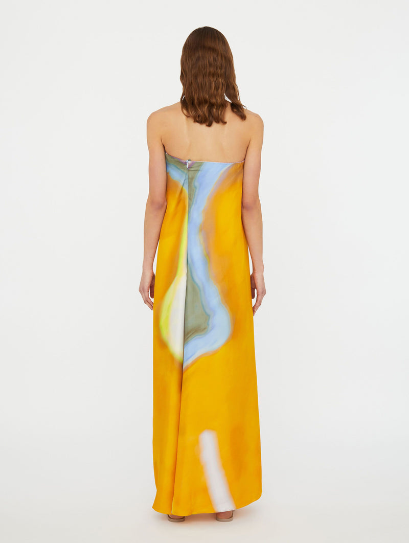 Aura Silk Strapless Dress In Tangelo