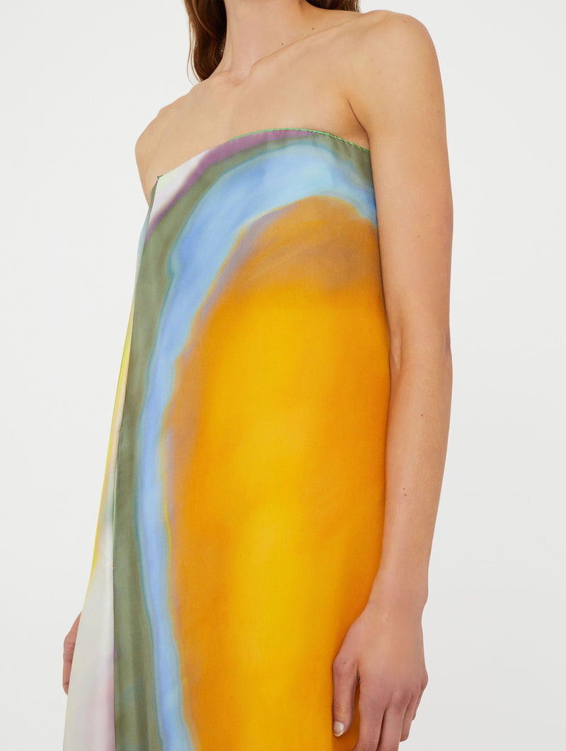 Aura Silk Strapless Dress In Tangelo