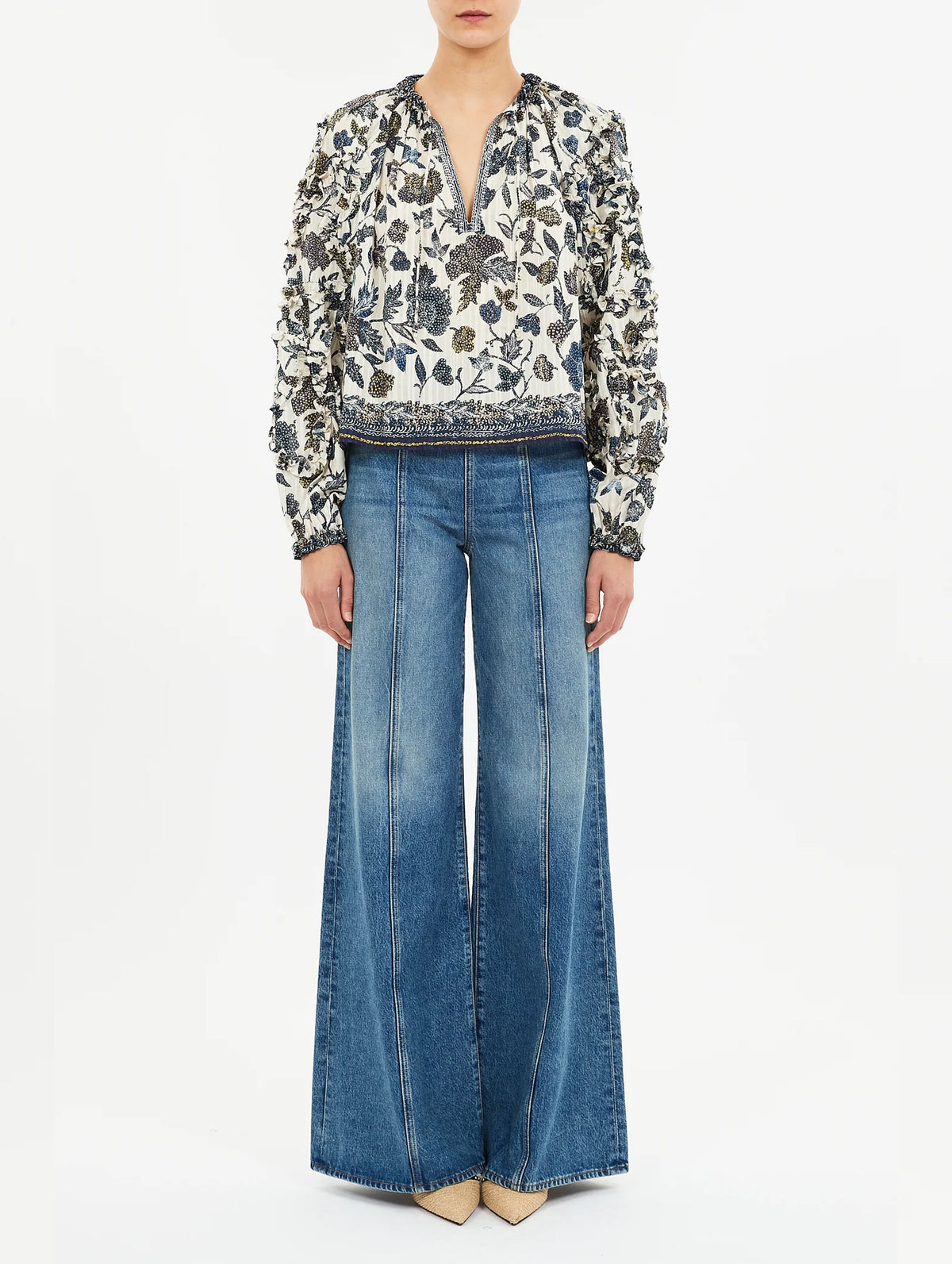 Azrou Long Sleeve Blouse in Porcelain