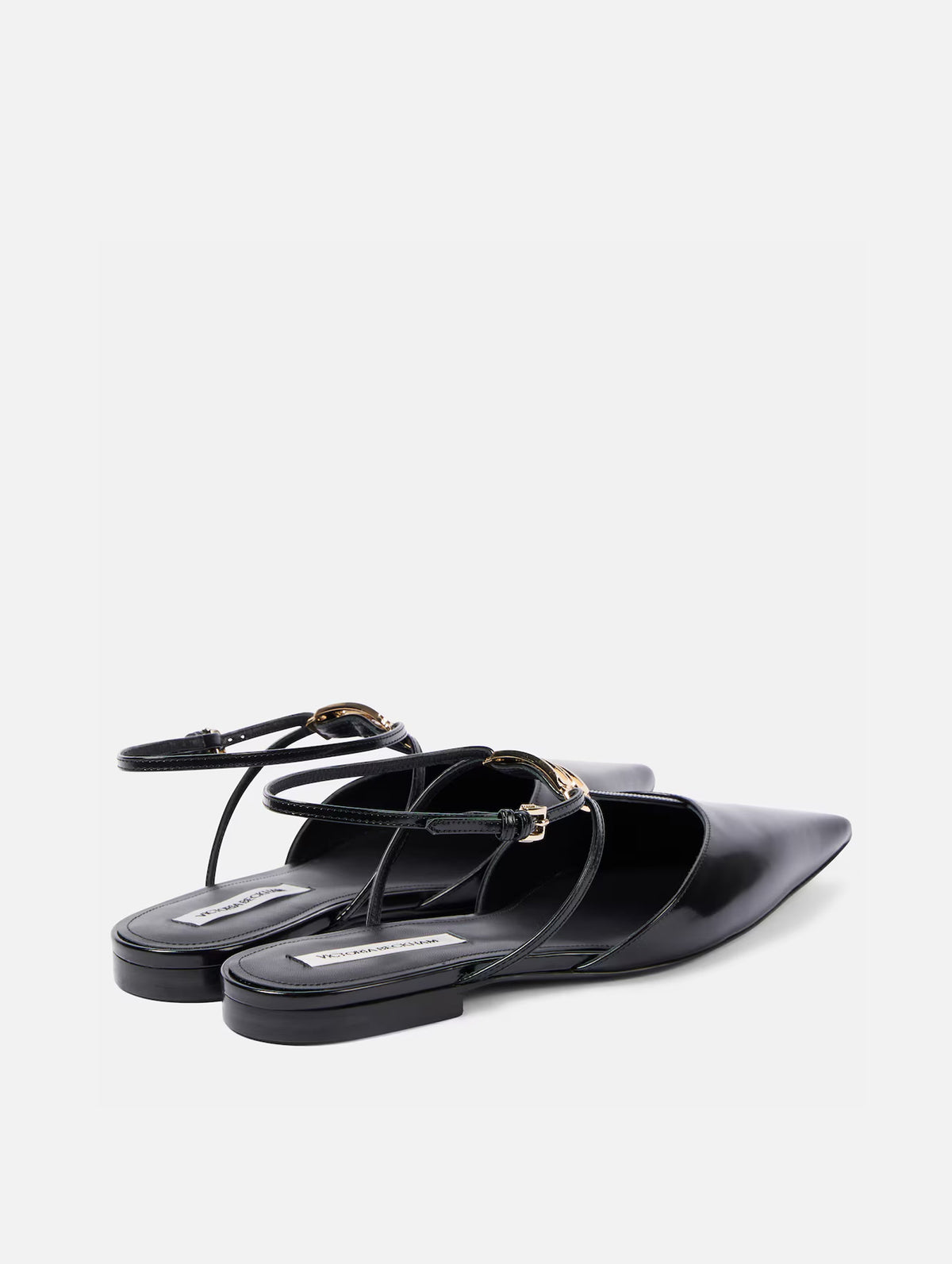 B Buckle Leather Slingback Flats in Black