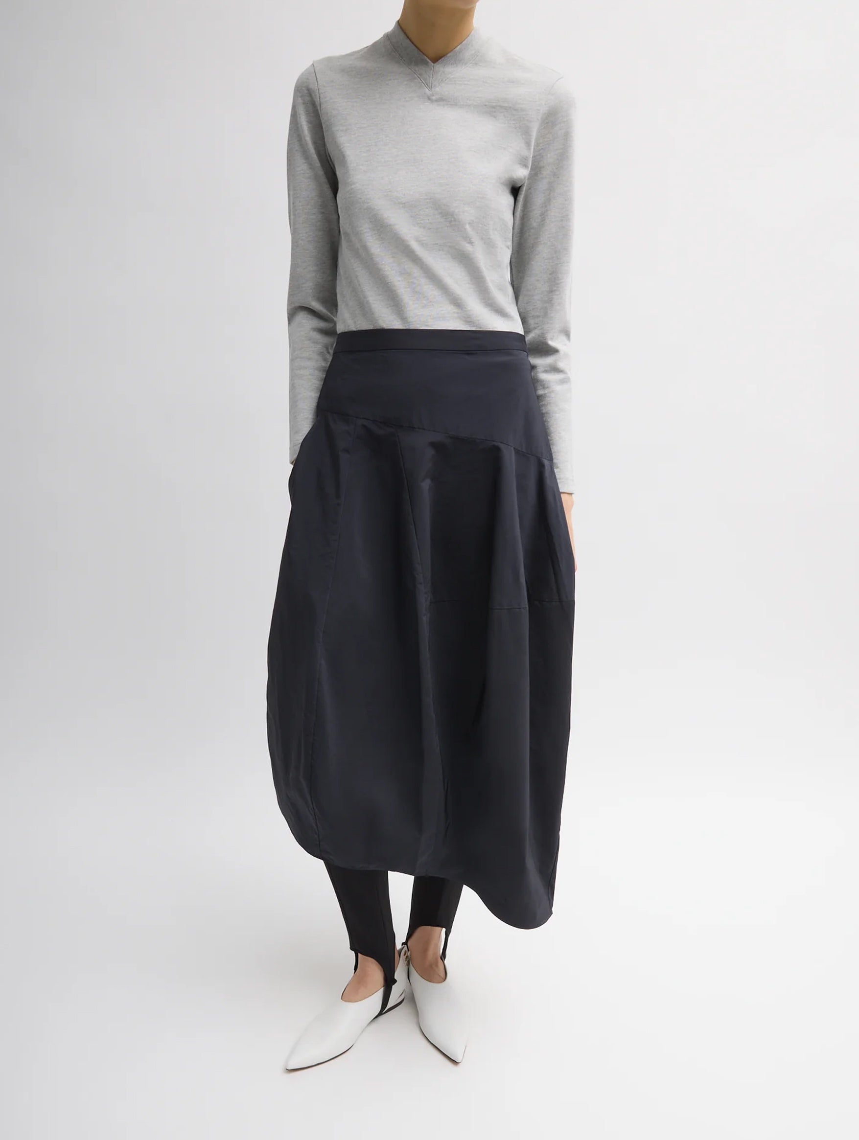 Nylon Asymmetrical Balloon Skirt in Navy