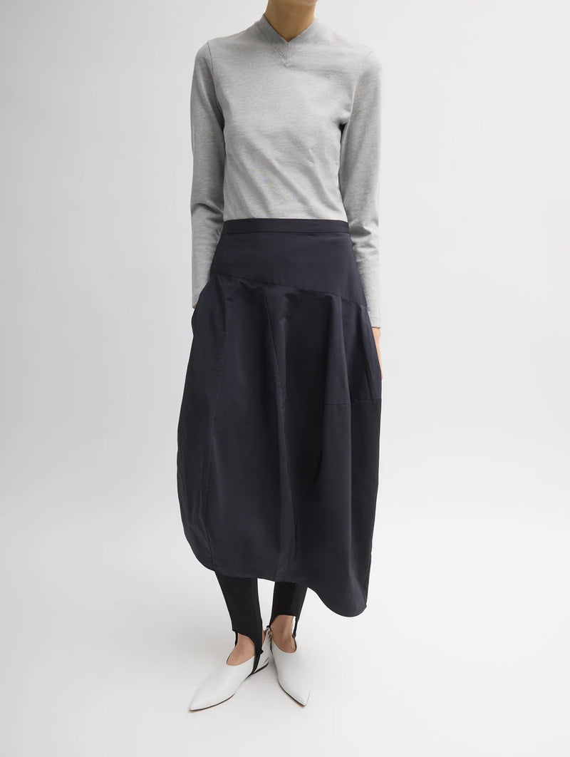 Nylon Asymmetrical Balloon Skirt in Navy