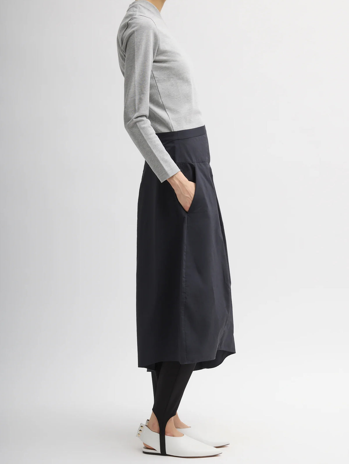 Nylon Asymmetrical Balloon Skirt in Navy