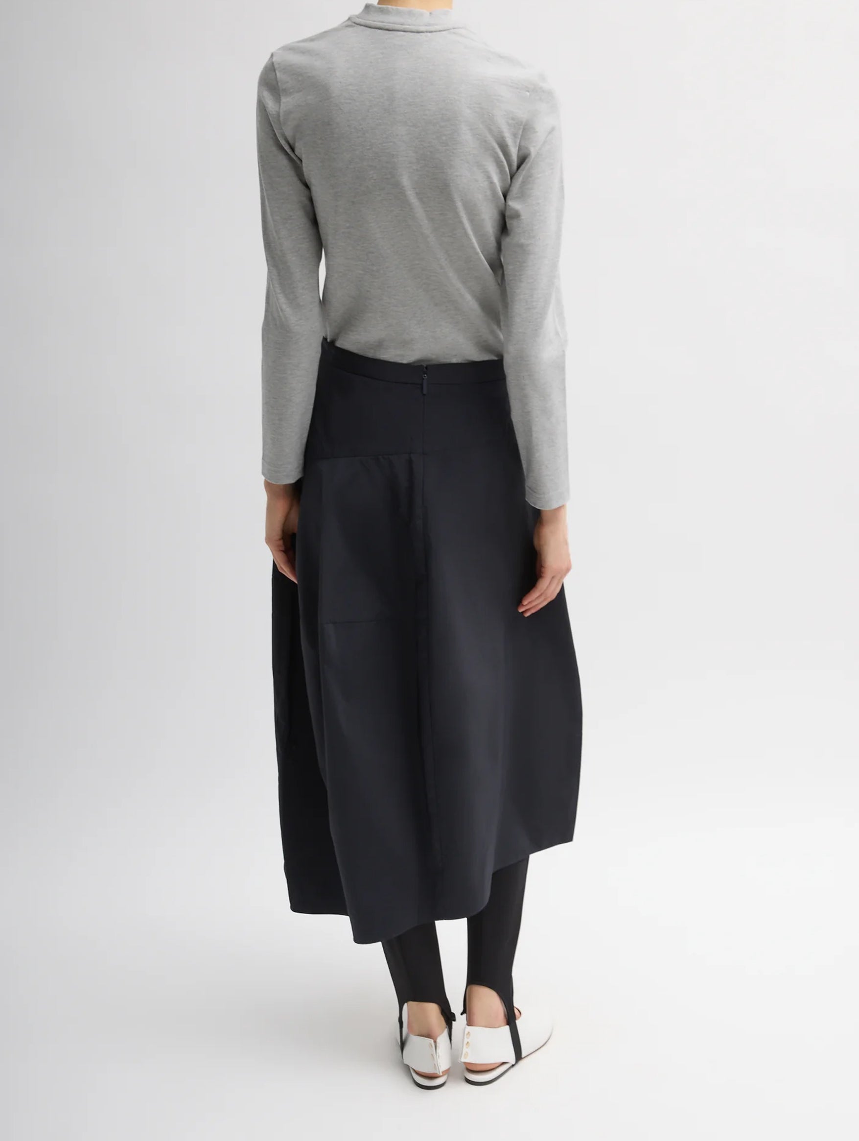 Nylon Asymmetrical Balloon Skirt in Navy