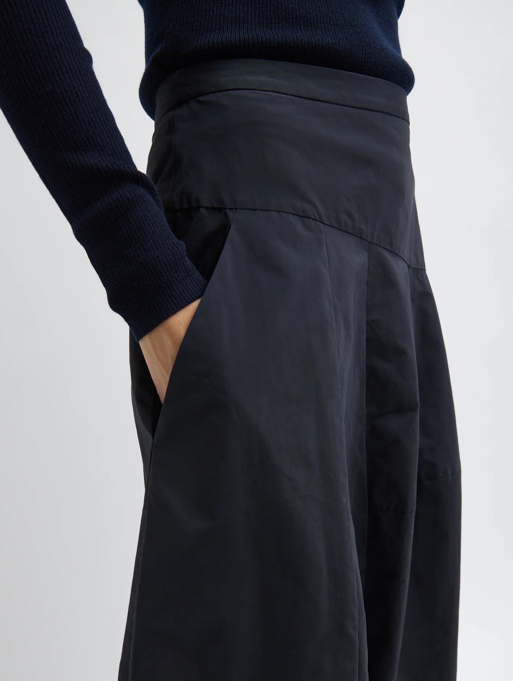Nylon Asymmetrical Balloon Skirt in Navy